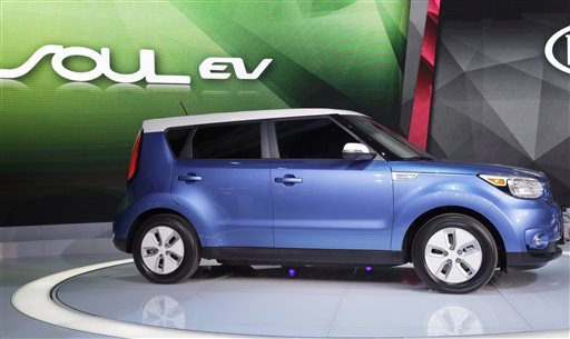 In this Feb. 6, 2014 file photo, Kia introduces the Soul EV at the Chicago Auto Show in Chicago. On Friday, Nov. 13, 2015, Kia is recalling more than 256,000 Soul compact SUVs in the U.S. because the steering could fail. The recall covers certain Souls from the 2014 through 2016 model years. (Nam Y. Huh/AP Photo)