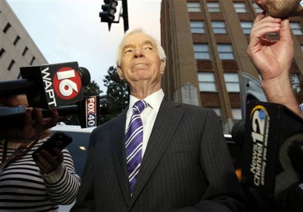 U.S. Sen. Thad Cochran, R-Miss., looks around downtown Jackson, Miss., following his appearance at a block party and support rally for him by the All Citizens of Mississippi, a political action committee that has bought ads promoting Cochran to black voters. Cochran faces three opponents in November's general election. The Mississippi Supreme Court affirmed a lower court's dismissal of Ellisville Republican state Sen. Chris McDaniel's challenge of his loss to incumbent Sen. Thad Cochran in the GOP primary, Friday, Oct. 24, 2014. A lower court had dismissed McDaniel's lawsuit, saying he waited to long to file his challenge of the election. (AP Photo/Rogelio V. Solis) 