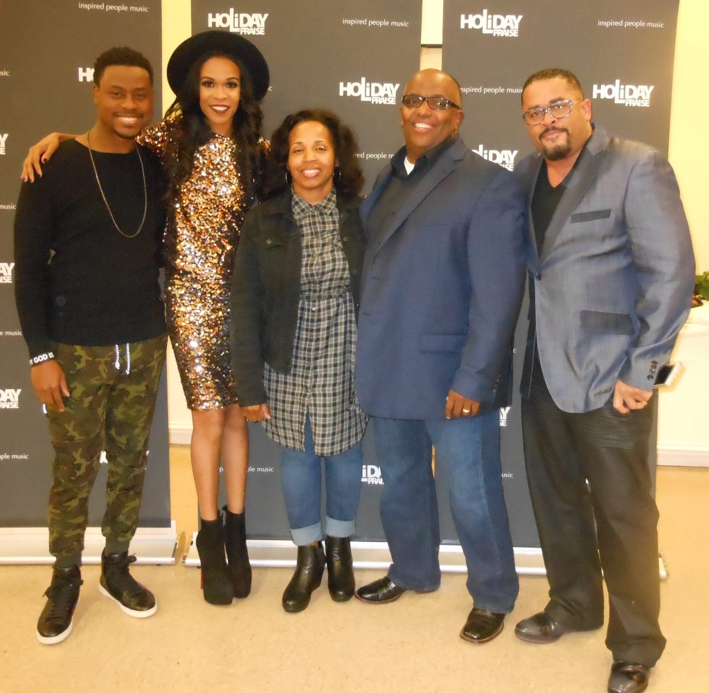 New Jerusalem Church hosted the Inspired People’s “Holiday Praise: The Thankful Tour” Sunday. Pictured are Pastor Charles Perkins, Michelle Williams, Tracy Pickett and Pastor Dwayne K. Pickett Jr., and Byron Cage. Photo by Stephanie R. Jones