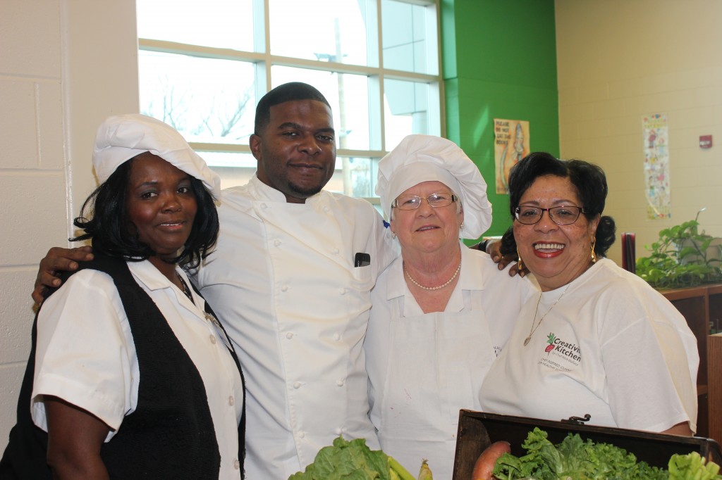 On hand for the launching of Creativity Kitchen were Patricia Willis,  Blackburn Middle School food service manager (from left); Chef Nick Wallace, JoAnn Quillen, retired food manager; and Mary A. Hill, executive director of Food Service at Jackson Public Schools.