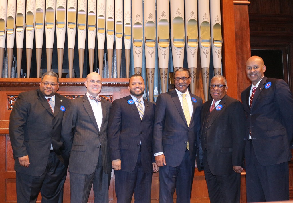 Pictured are (from left) Edwards Mayor Marcus Wallace, Starkville Mayor Parker Wiseman, Marshand Crisler for Jackson’s Mayor Tony Yarber, State Rep. Edward Blackmon, Vicksburg Mayor George Flaggs and Meridian Mayor Percy Bland. PHOTO BY CHINYERE LAVINA BROWN