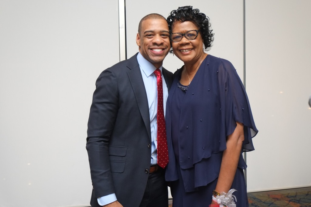 DeMarco Morgan stands with dean of JSU’s School of Journalism and Media Studies Elayne Hayes Anthony. PHOTO BY CHARLES A. SMITH/UNIVERSITY COMMUNICATIONS
