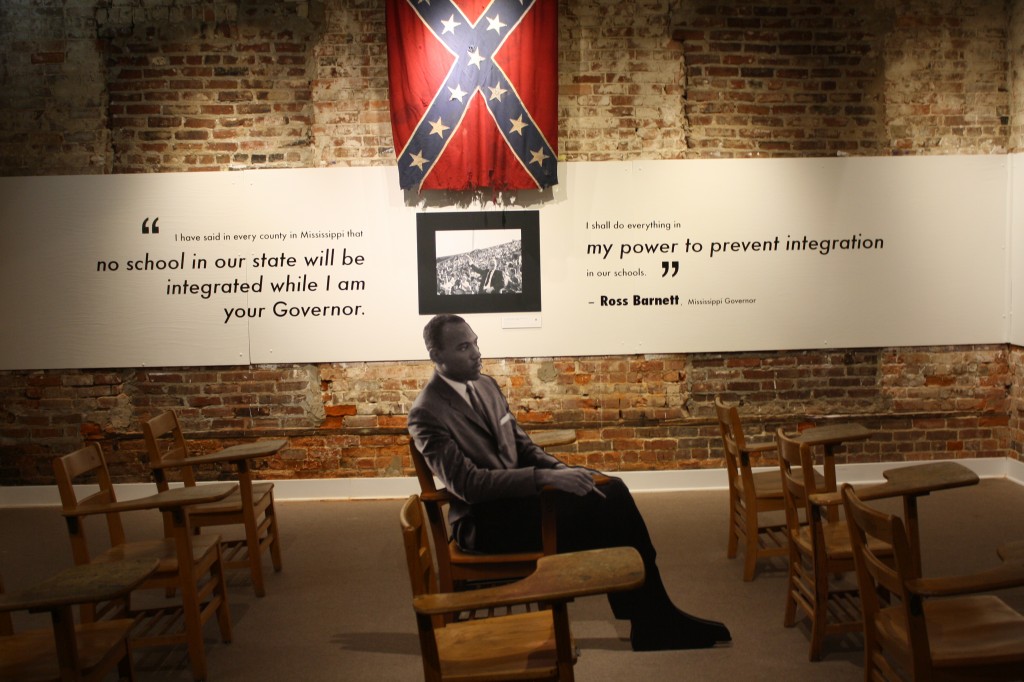 An exhibit at the Smith Robertson Museum and Cultural Center depicts James Meredith as a student at Ole Miss in 1962. PHOTO BY Shanderia K. Posey