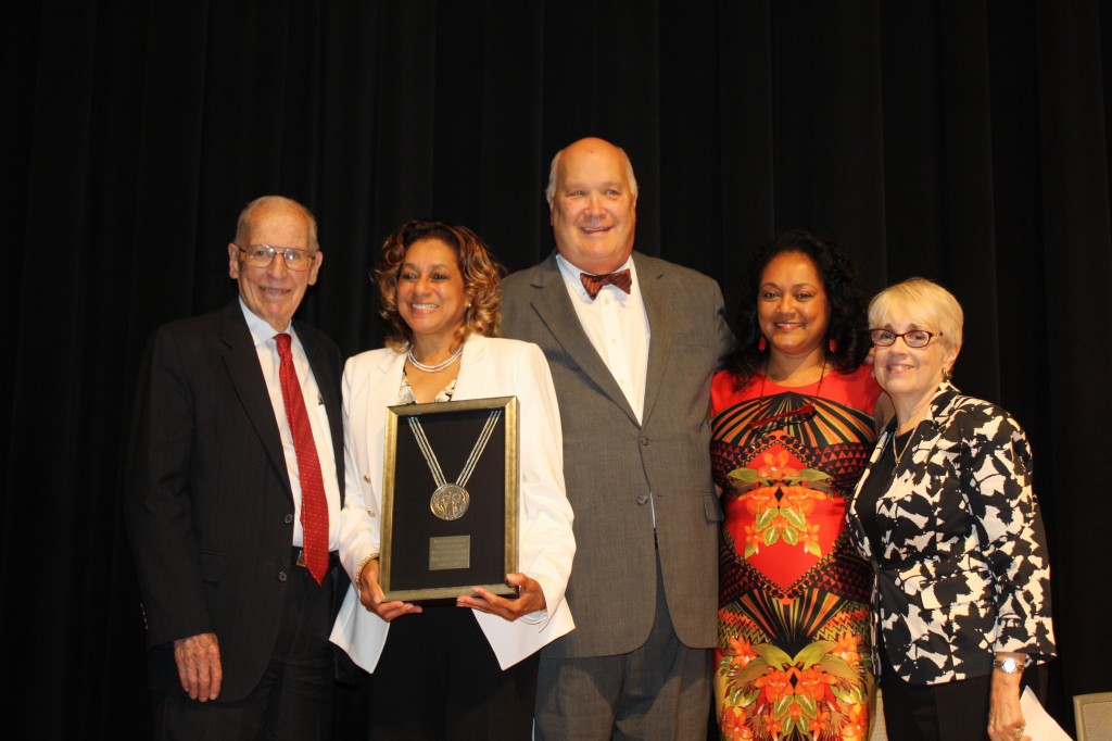 Pictured are former Gov. William Winter (from left), Oleta Fitzgerald, Marty Wiseman, Rhea Williams-Bishop and Cathy Grace, recipient of the 2009 Winter-Reed Award. PHOTO BY SHANDERIA K. POSEY