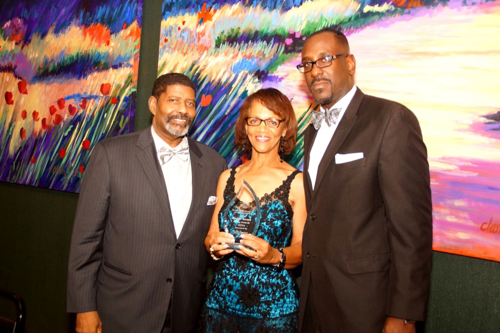The Mississippi Link Publisher Jackie Hampton accepts the Phi Beta Sigma Image Award for Media from Vernon Jasper, chair; (left) and Mark Young, chapter president. PHOTO BY JAY JOHNSON