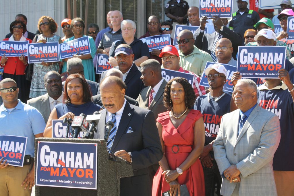 Robert Graham addresses the media and supporters as he officially announced his candidacy for Jackson mayor Sept. 15 on the steps of the Hinds County Circuit Courthouse. PHOTO BY SHANDERIA K. POSEY