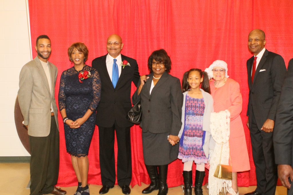 Pictured are (from left) Cole Michael, Shellie Michael, Deacon Calvin Michael, Debra Armstrong, Hadiyah Kersh, Earnestine Young and Deacon Louis Wright at the reception. PHOTOS BY KEVIN ROBINSON
