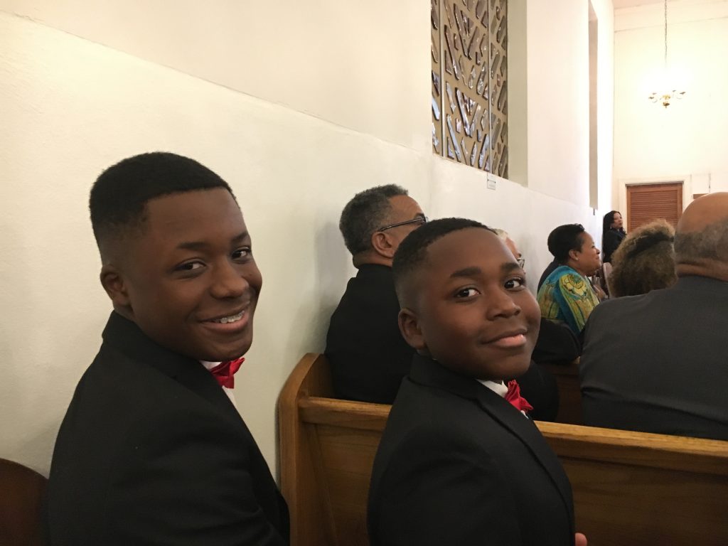 Carter Barnes (left) and Tobias Barnes, sons of new Deacon Jeremiah Barnes
