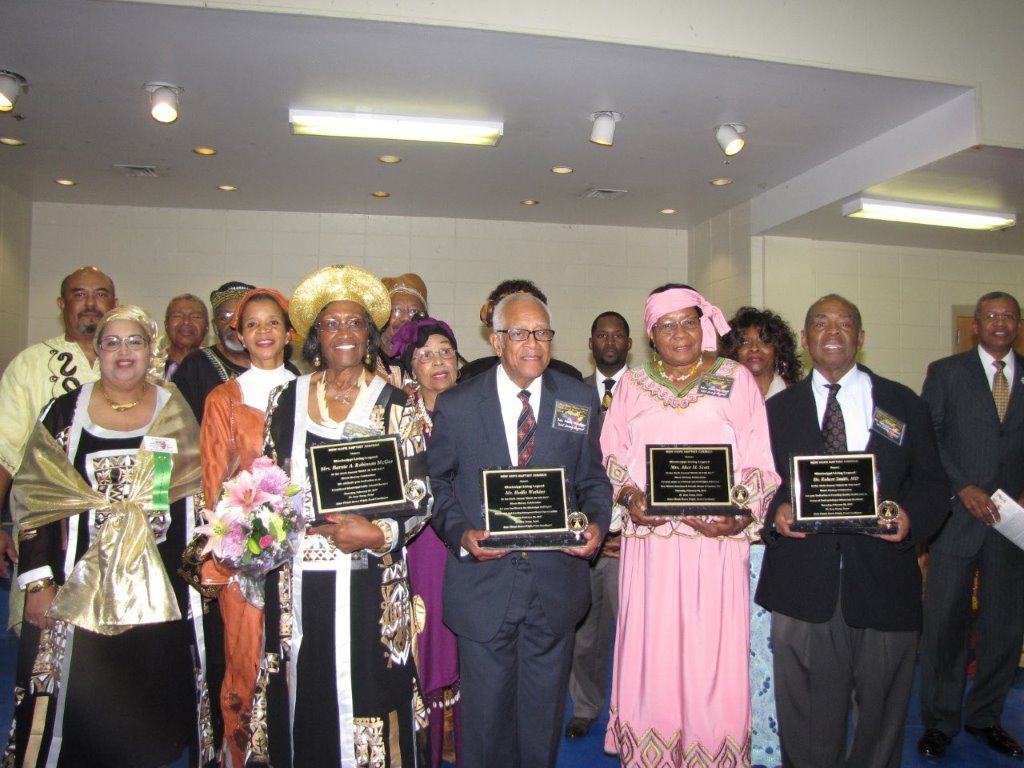 Surrounded by New Hope Baptist Church Black History Planning Committee, living legends honored: Barnie A. Robinson McGee; Hollis Watkins; Alice M. Scott; and Robert Smith, MD. Photos by Janice K. Neal-Vincent