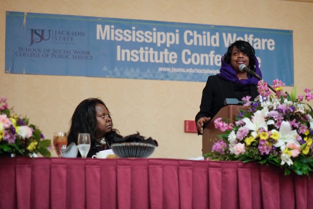 Mildred Muhammad gives a riveting account of surviving death threats and abuse by her former husband, John Muhammad – notoriously referred to as the 2002 Beltway sniper. Mildred was the keynote speaker for the 15thAannual Mississippi Child Welfare Institute Conference Feb. 8. Photo by Charles A. Smith/JSU