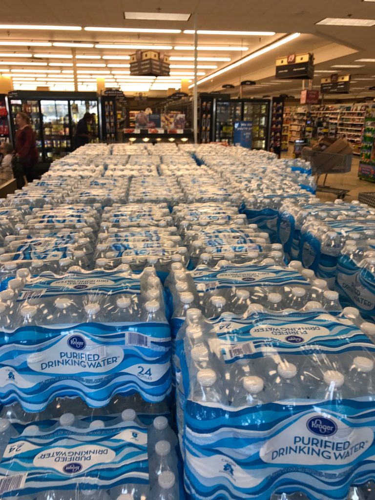 Pallets of water inside Kroger Grocery Store at its I-55 location in Jackson
