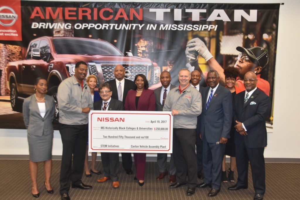 Presidents and other leaders of Mississippi HBCUs receive $250,000 donation from NISSAN officials in Canton. photos by kevin bradley