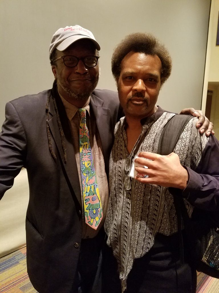 L Cornelius Eady (right), professor of English/Miller Family Endowed Chair in Literature and Writing – University of Missouri-Columbia with JSU professor of English, C. Leigh McInnis.