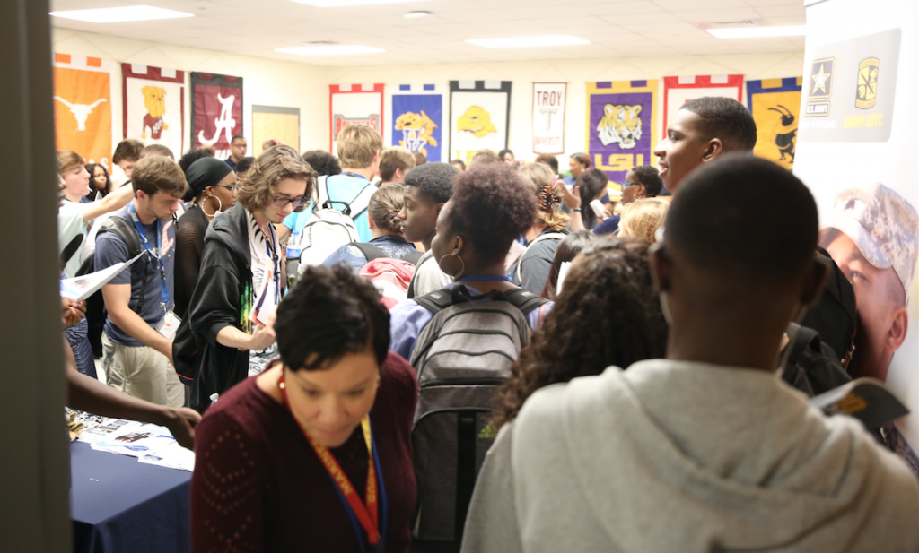 OSHS students crowd into a career center to meet with representatives from various departments from JSU to learn more about the HBCU. (Photo by Spencer L. McClenty/JSU)