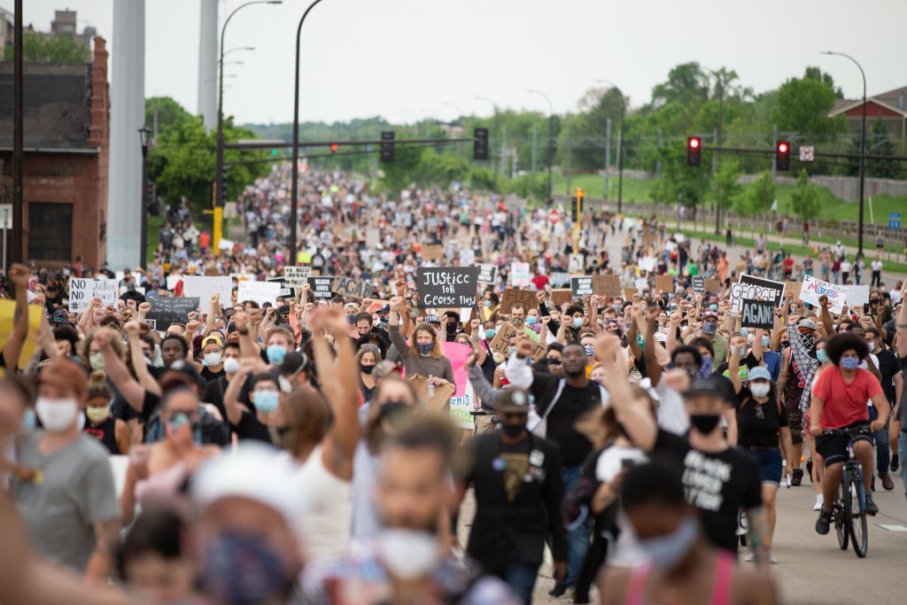 Thousands of protesters march down Hiawatha Ave in Minneapolis to protest the police killing of George Floyd by the Minneapolis police on May 26, 2020. (Chris Juhn/Zenger)