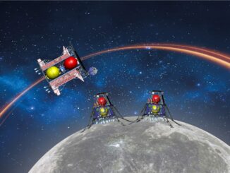 Illustration of the Beresheet 2 Moon mission. The two lunar landers and a lunar orbiter could break several records in outer-space history, including a double landing on the moon in one mission, and launching the smallest-ever spacecraft. (Courtesy of SpaceIL)