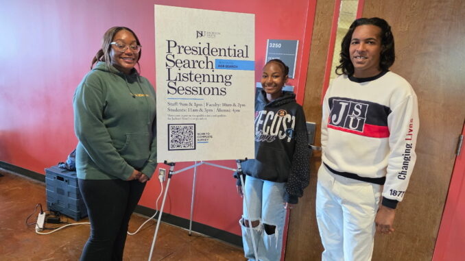 JSU scholars Seth Adams, Marilyn Osborne & Peighton faavor a president with morale, respect, and dignity.